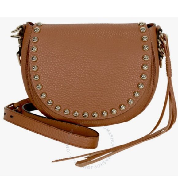 🌷Rebecca Minkoff Studded Cross Body Unlined Saddle Bag All Leather
